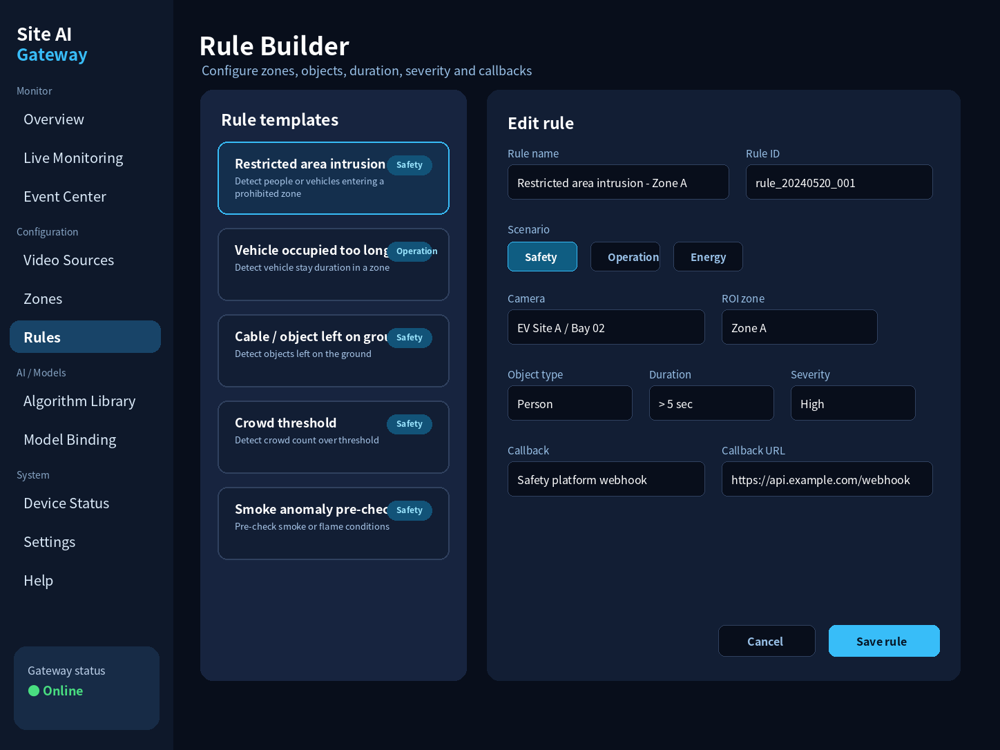 rule builder console